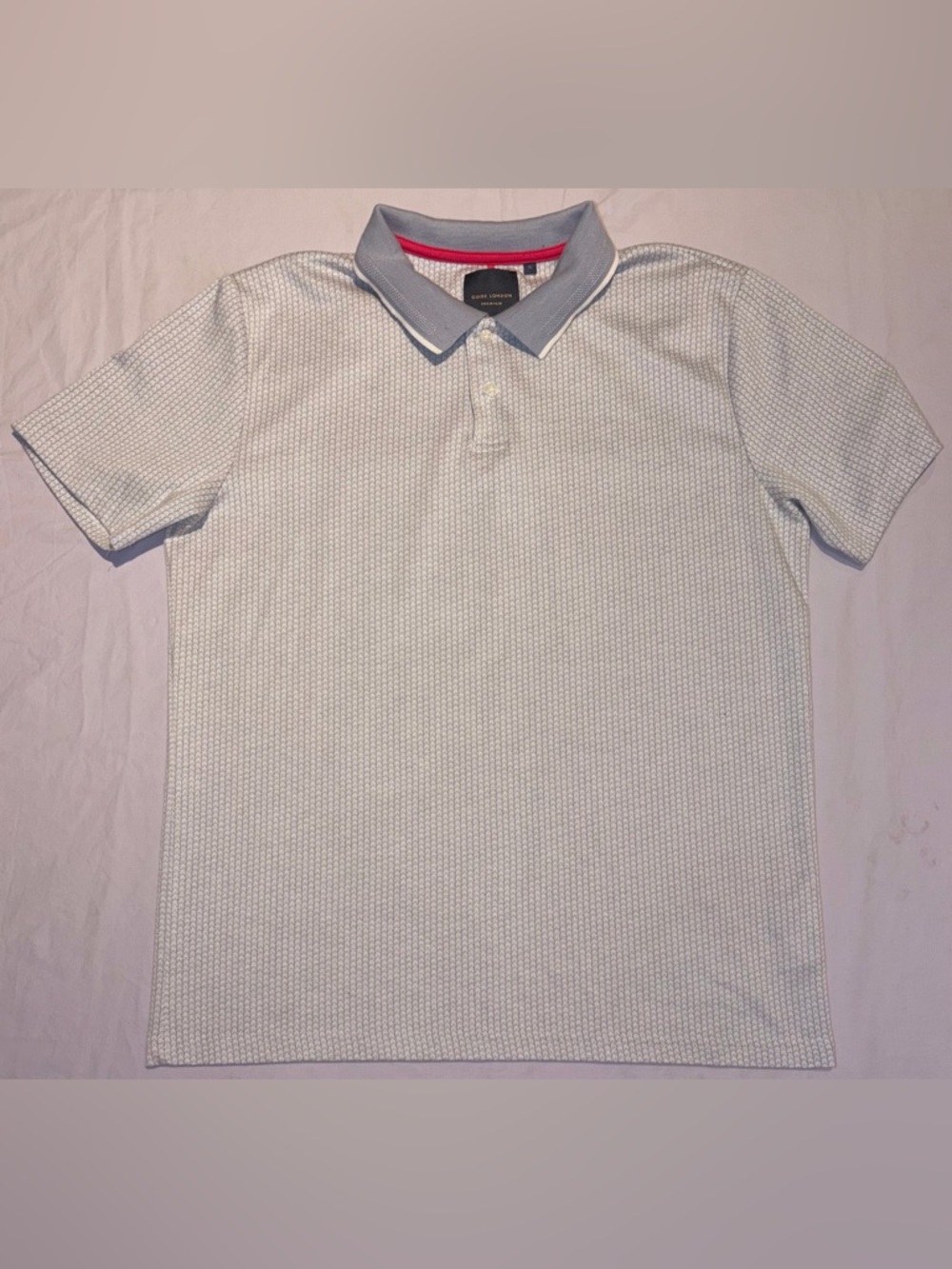 Guide London Premium Men’s Textured Geometric Knit Polo Shirt Size XL White/Blue